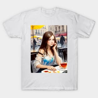 beauitful woman on parisian cafe T-Shirt